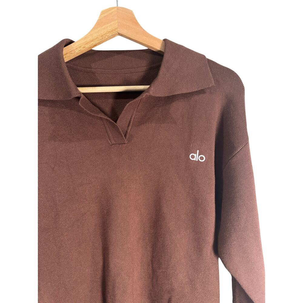 ALO Yoga Brown Collared Sweater-Knit Top Small